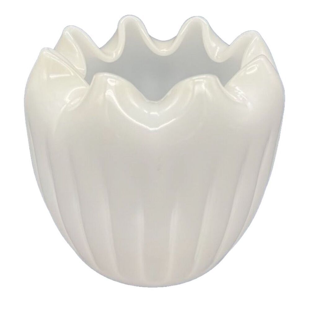 Vintage pinched ribbed milk glass rose bowl vase